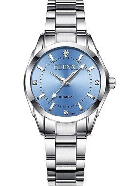 Womens Blue Analog Quartz Silver Stainless Steel Luminous Waterproof Round Watch